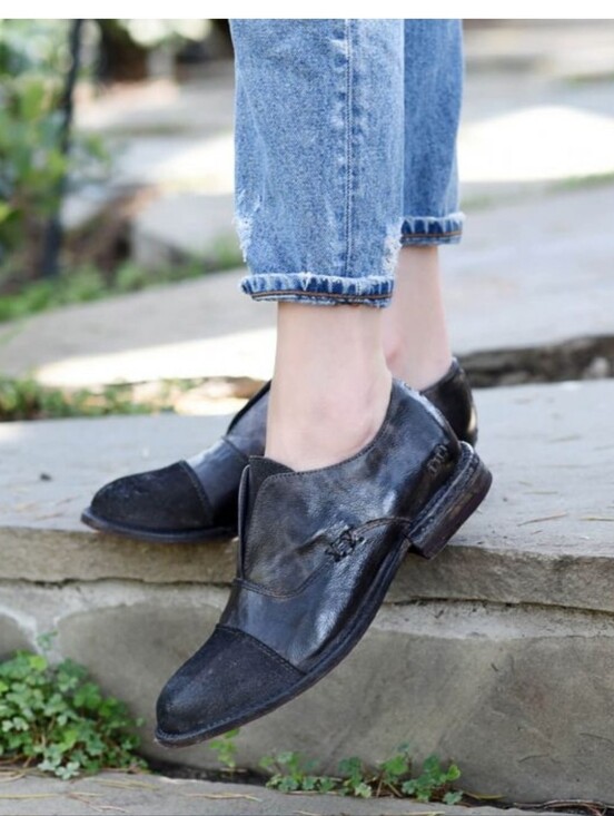 BED|STU Shoes - Bed|Stu Rose Black Loafers Driving Shoes Leather Suede in Graphito Dip Dye 7.5M